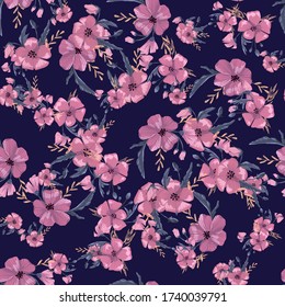 Fashionable cute pattern in native popies flowerson darck background. Flower seamless surface design for textiles, fabrics, covers, wallpapers, print, gift wrapping or any purpose