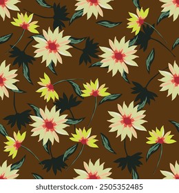 Fashionable cute pattern in native popies flowerson darck background. Flower seamless surface design for textiles, fabrics, covers, wallpapers, print, gift wrapping or any purpose
