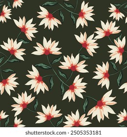Fashionable cute pattern in native popies flowerson darck background. Flower seamless surface design for textiles, fabrics, covers, wallpapers, print, gift wrapping or any purpose
