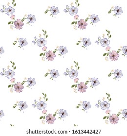 Fashionable cute pattern in nativel flowers. Floral seamless background for textiles, fabrics, covers, wallpapers, print, gift wrapping or any purpose.