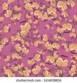 Fashionable cute pattern in nativel flowers. Floral seamless background for textiles, fabrics, covers, wallpapers, print, gift wrapping or any purpose.