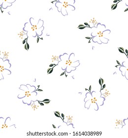Fashionable cute pattern in nativel flowers. Floral seamless background for textiles, fabrics, covers, wallpapers, print, gift wrapping or any purpose.