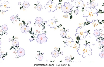 Fashionable cute pattern in nativel flowers. Floral seamless background for textiles, fabrics, covers, wallpapers, print, gift wrapping or any purpose.