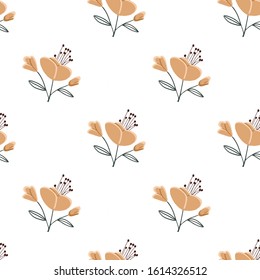 Fashionable cute pattern in nativel flowers. Floral seamless background for textiles, fabrics, covers, wallpapers, print, gift wrapping or any purpose.