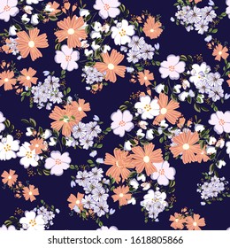 Fashionable cute pattern in nativel flowers. Floral seamless background for textiles, fabrics, covers, wallpapers, print, gift wrapping