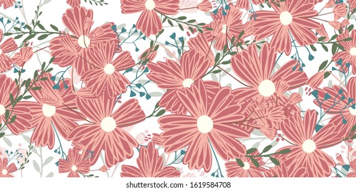 Fashionable cute pattern in nativel flowers. Floral seamless background for textiles, fabrics, covers, wallpapers, print, gift wrapping.