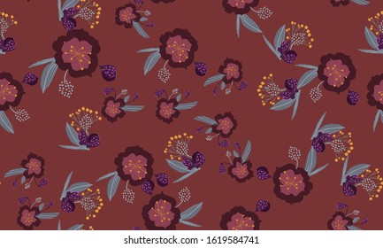 Fashionable cute pattern in nativel flowers. Floral seamless background for textiles, fabrics, covers, wallpapers, print, gift wrapping