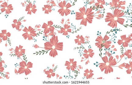 Fashionable cute pattern in nativel flowers. Floral seamless background for textiles, fabrics, covers, wallpapers, print, gift wrapping