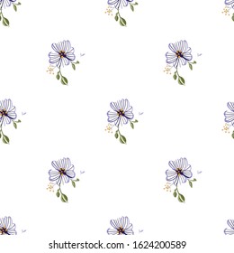 Fashionable cute pattern in nativel flowers. Floral seamless background for textiles, fabrics, covers, wallpapers, print, gift wrapping or any purpose.