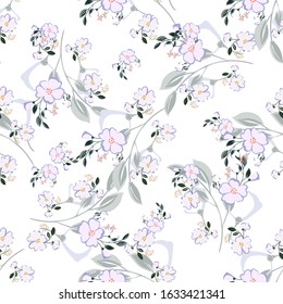 Fashionable cute pattern in nativel flowers. Floral seamless background for textiles, fabrics, covers, wallpapers, print, gift wrapping or any purpose.