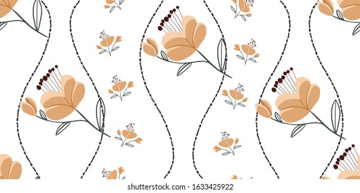 Fashionable cute pattern in nativel flowers. Floral seamless background for textiles, fabrics, covers, wallpapers, print, gift wrapping or any purpose.