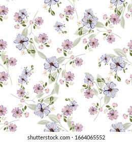 Fashionable cute pattern in nativel flowers. Floral seamless background for textiles, fabrics, covers, wallpapers, print, gift wrapping or any purpose.
