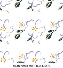 Fashionable cute pattern in nativel flowers. Floral seamless background for textiles, fabrics, covers, wallpapers, print, gift wrapping or any purpose.