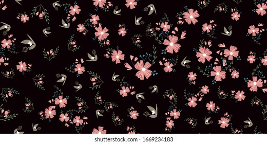 Fashionable cute pattern in nativel flowers. Floral seamless background for textiles, fabrics, covers, wallpapers, print, gift wrapping
