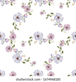 Fashionable cute pattern in nativel flowers. Floral seamless background for textiles, fabrics, covers, wallpapers, print, gift wrapping or any purpose.
