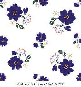 Fashionable cute pattern in nativel flowers. Floral seamless background for textiles, fabrics, covers, wallpapers, print, gift wrapping or any purpose.