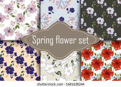Fashionable cute set pattern in nativel flowers. Floral seamless background for textiles, fabrics, covers, wallpapers, print, gift wrapping or any purpose
