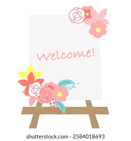 Fashionable and cute wedding welcome board illustration