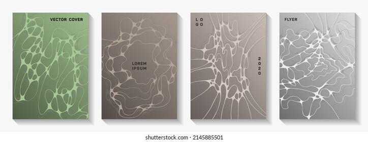 Fashionable dance party posters. Complex waves bubble backgrounds. Soft magazine vector layouts. Electronic music party posters set fluid wavy graphic design.