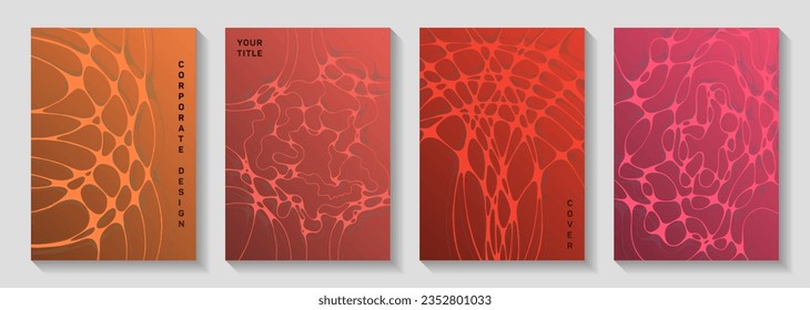 Fashionable disco party posters. Complex curve lines flow backdrops. Openwork brochure vector templates. Night party posters collection fluid curves graphic design.