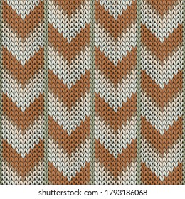 Fashionable downward arrow lines knitted texture geometric seamless pattern. Ugly sweater knitting pattern imitation. Norwegian style seamless knitted pattern. Cozy textile print design.