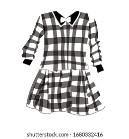 Fashionable dress pattern for little girls. Plaid dress. Plaid. Baby suit. Princess. school uniform. Vector illustration isolated on a white background.