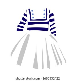 Fashionable dress pattern for little girls. Dress in a marine style .. stripe. Baby suit. Sailor. school uniform. Vector illustration isolated on a white background.