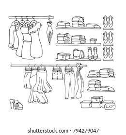 fashionable dresses, neatly folded trousers, new shoes, fresh linens, soft towels - all in the wardrobe in its place