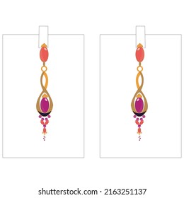 Fashionable earrings collection, vector illustration.gold and gemstone art vector jewelry.
