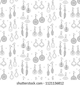 Fashionable earrings collection vector seamless background pattern.