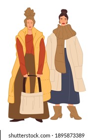 Fashionable elegant women in winter clothes vector
