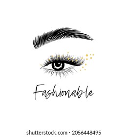 Fashionable Eye With Fluffy Eyelashes And Brow Logo For Beauty Studio