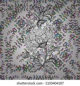 Fashionable fabric pattern. Print. Doodles blue, pink, black, neutral and violet on colors.