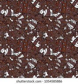 Fashionable fabric pattern. Seamless pattern Print. Doodles brown, black and white on colors. Vector.