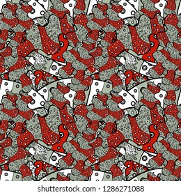 Fashionable fabric pattern. Vector. Doodles black, gray and red on colors. Seamless pattern Print.