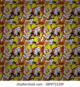 Fashionable fabric pattern. Vector. Doodles yellow, white and black on colors. Seamless pattern Print.