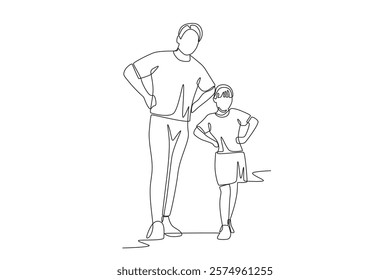 Fashionable father and daughter. Dad and daughter concept one-line drawing