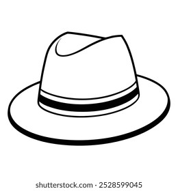 Fashionable Fedora Hat Line Art Vector Illustration