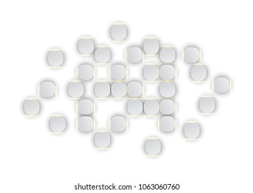 Fashionable flat white and squares, an abstract background for design brochures, flyers or presentations. Neotone sparks in the gaps of a square mosaic