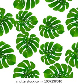 Fashionable floral jungle ornament with monstera leaf tropical seamless pattern vector.