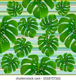 Fashionable floral jungle ornament with monstera leaf tropical seamless pattern vector.