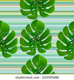 Fashionable floral jungle ornament with monstera leaf tropical seamless pattern vector.