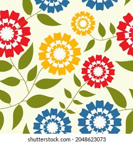Fashionable floral pattern in blooming botanical motifs are scattered at random. Seamless floral pattern. Vintage blue floral background.