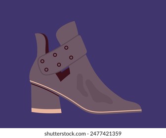 Fashionable footwear concept. Black shoes with highheel. Fashion, trend and style. Trendy clothes and apparel. Poster or banner. Cartoon flat vector illustration isolated on blue background