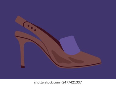 Fashionable footwear concept. Brown casual female shoes at higheel. Fashion, trend and style. Trendy clothes and apparel. Cartoon flat vector illustration isolated on blue background