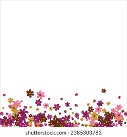 Fashionable frame of flowers. Spring background design, colorful bright flowers, decorative beautiful garden. Place for text. Design for postcard, invitation, web. Vector illustration