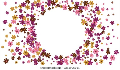 Fashionable frame of flowers. Spring background design, colorful bright flowers, decorative beautiful garden. Place for text. Design for postcard, invitation, web. Vector illustration