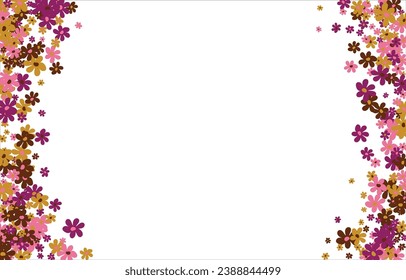 Modischer Rahmen von Blumen. Frühlingshintergrund Design, bunter, helle Blumen, dekorativer schöner Garten. Platz für Text. Design für Postkarte, Einladung, Web. Vektorgrafik