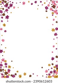 Fashionable frame of flowers. Spring background design, colorful bright flowers, decorative beautiful garden. Place for text. Design for postcard, invitation, web. Vector illustration