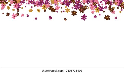 Fashionable frame of flowers. Spring background design, colorful bright flowers, decorative beautiful garden. Place for text. Design for postcard, invitation, web. Vector illustration